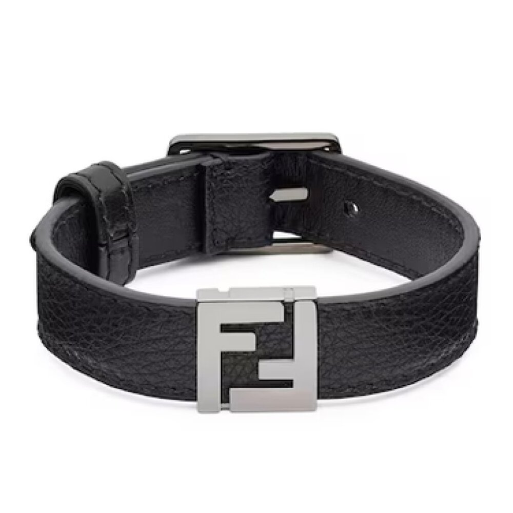 $380 Fendi Classic FF Leather Bracelet Size S